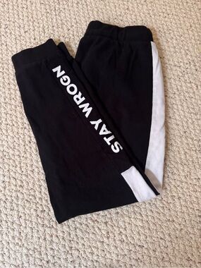 Wrogn 100% Cotton Black and White Athletic Bottoms with Side Stripe